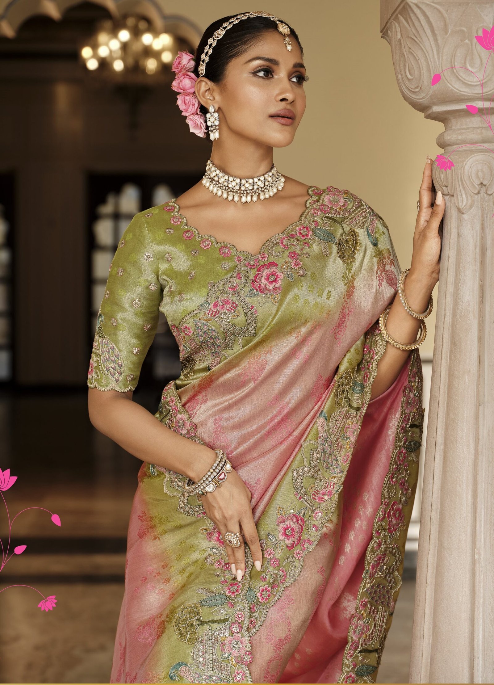 Soft Silk Embroidery & Khatli Work Saree - Image 4