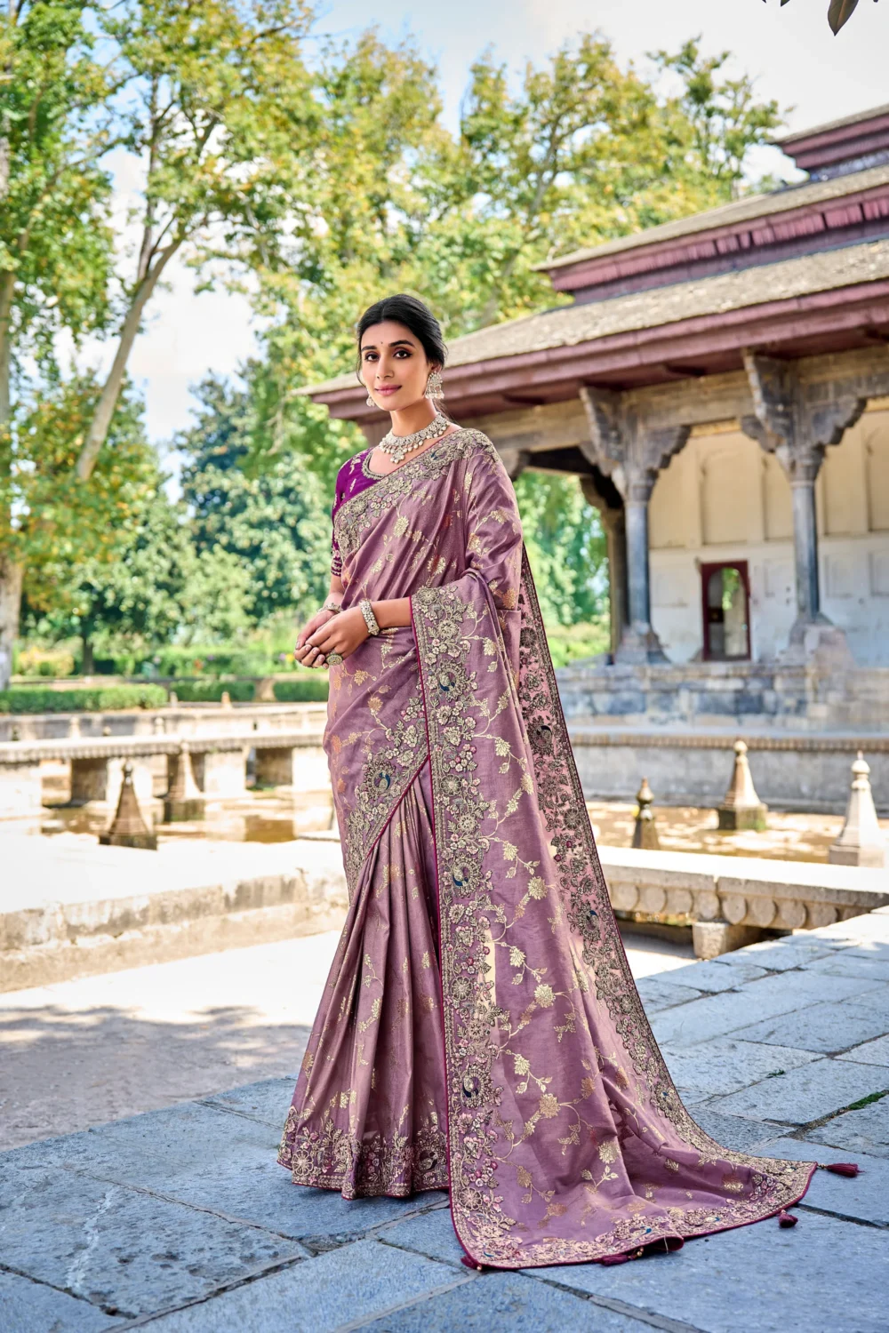 Silk Designer Saree with Heavy Embroidery & Zari Weaving