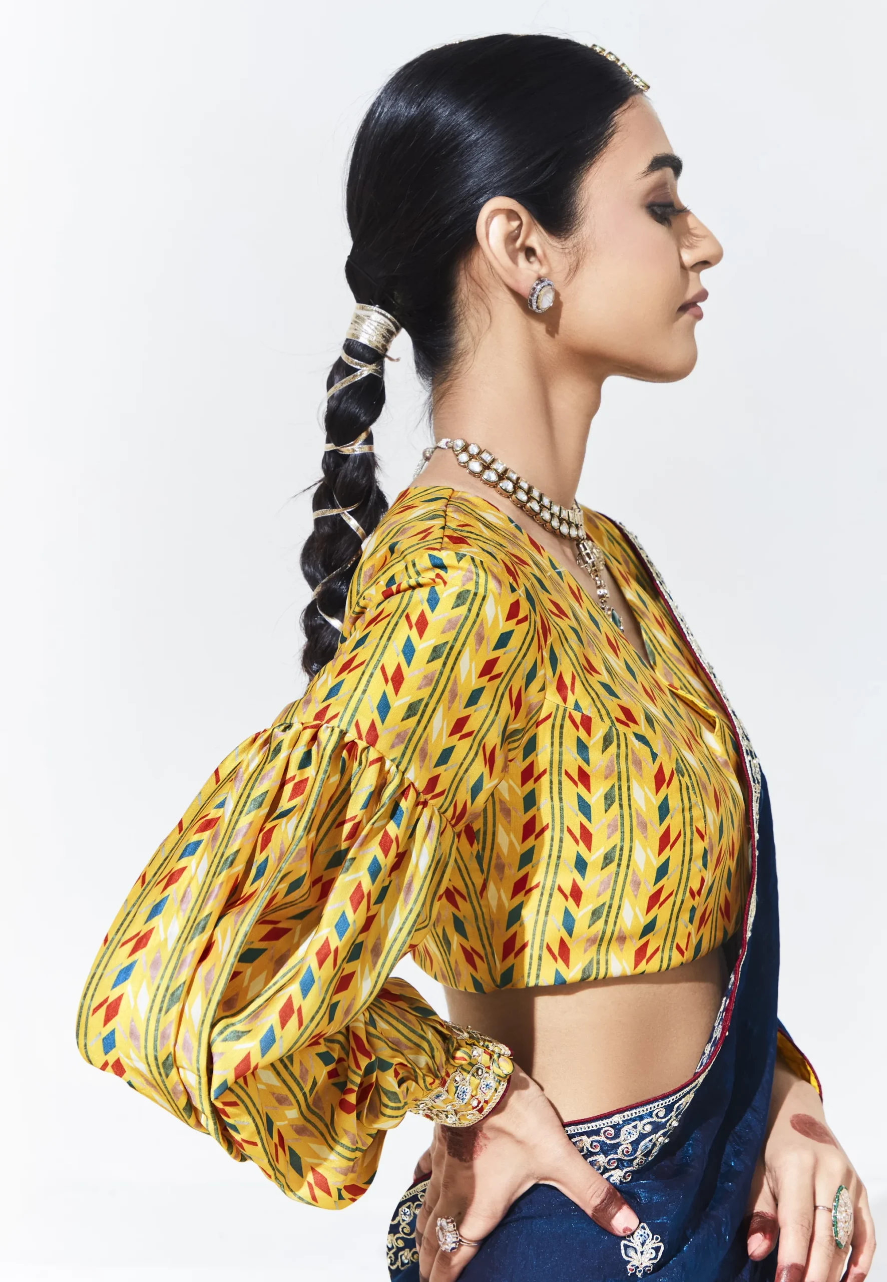 Glass Tissue Embroidered Saree – Royal Blue Charm - Image 2