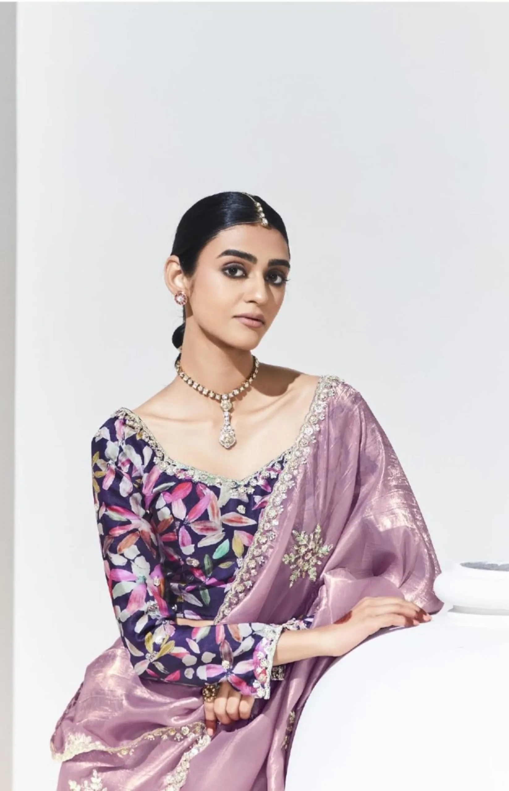 Glass Tissue Embroidered Saree – Soft Blush Elegance - Image 4