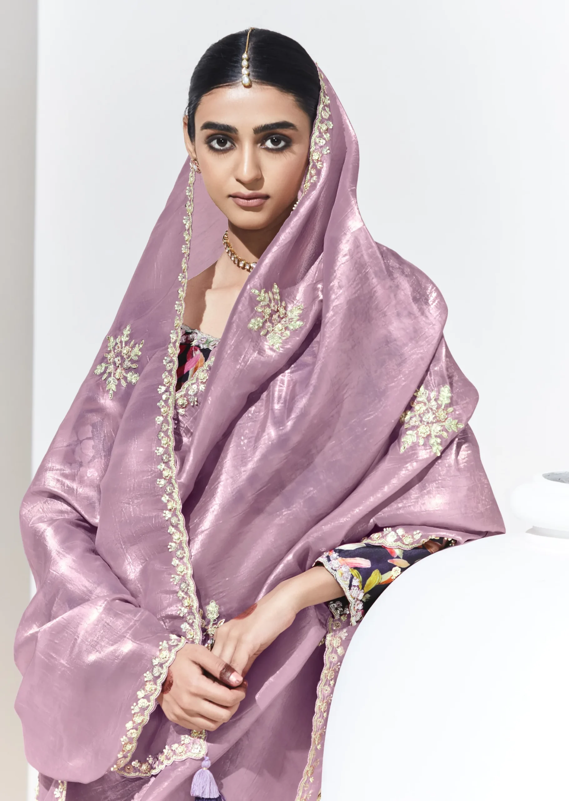 Glass Tissue Embroidered Saree – Soft Blush Elegance - Image 2