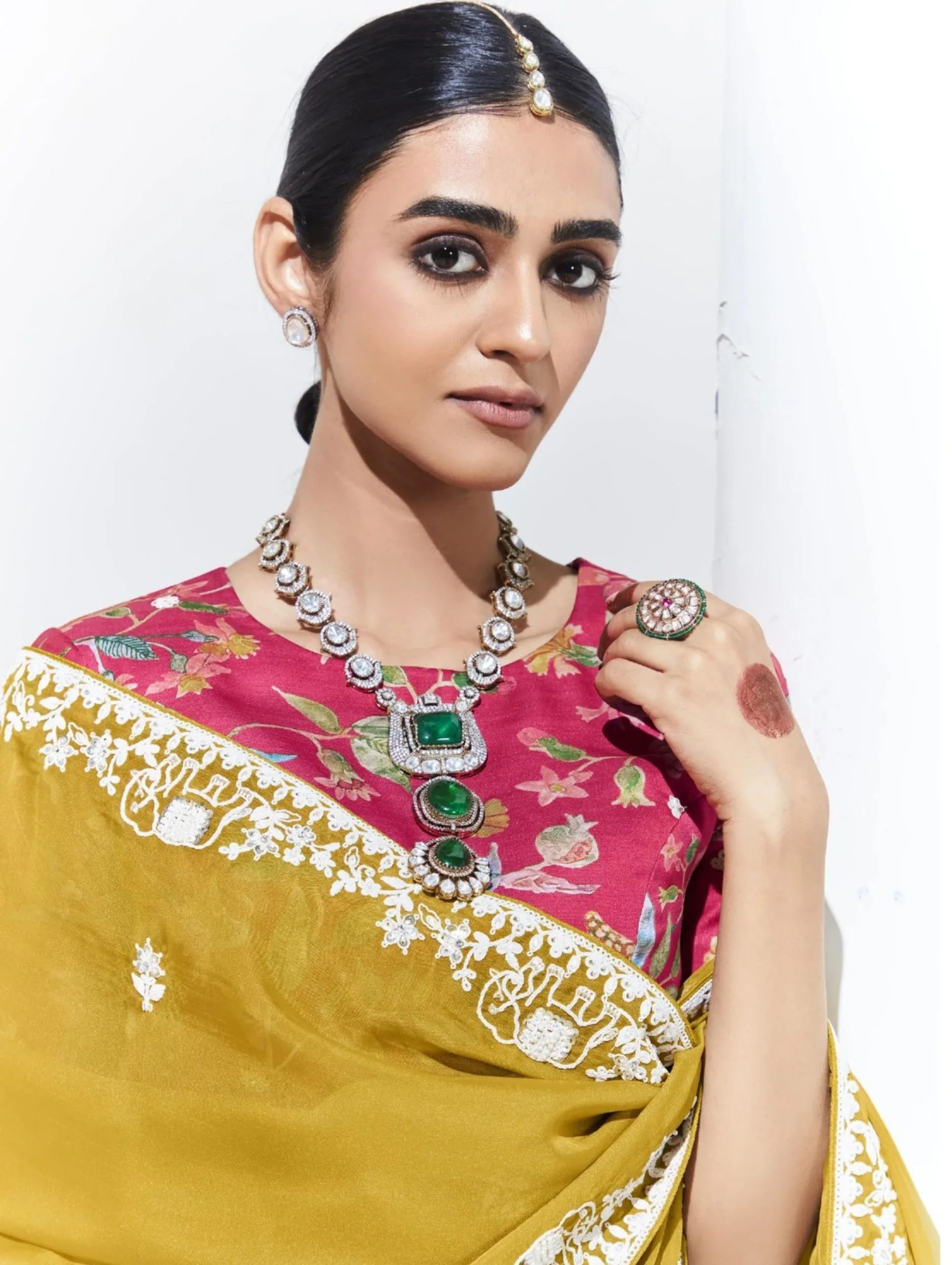 Glass Tissue Embroidered Saree – Golden Mustard Glow - Image 3