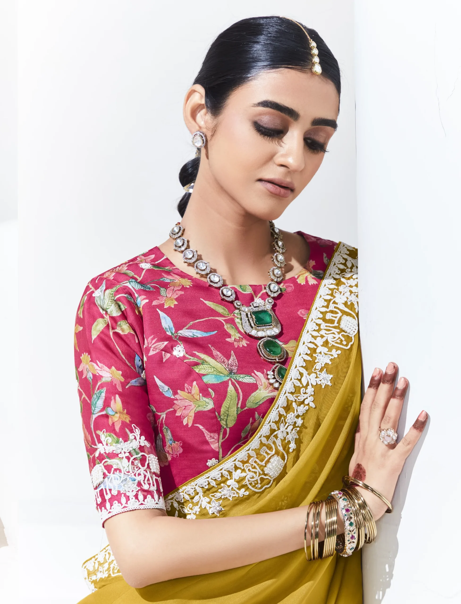 Glass Tissue Embroidered Saree – Golden Mustard Glow - Image 4