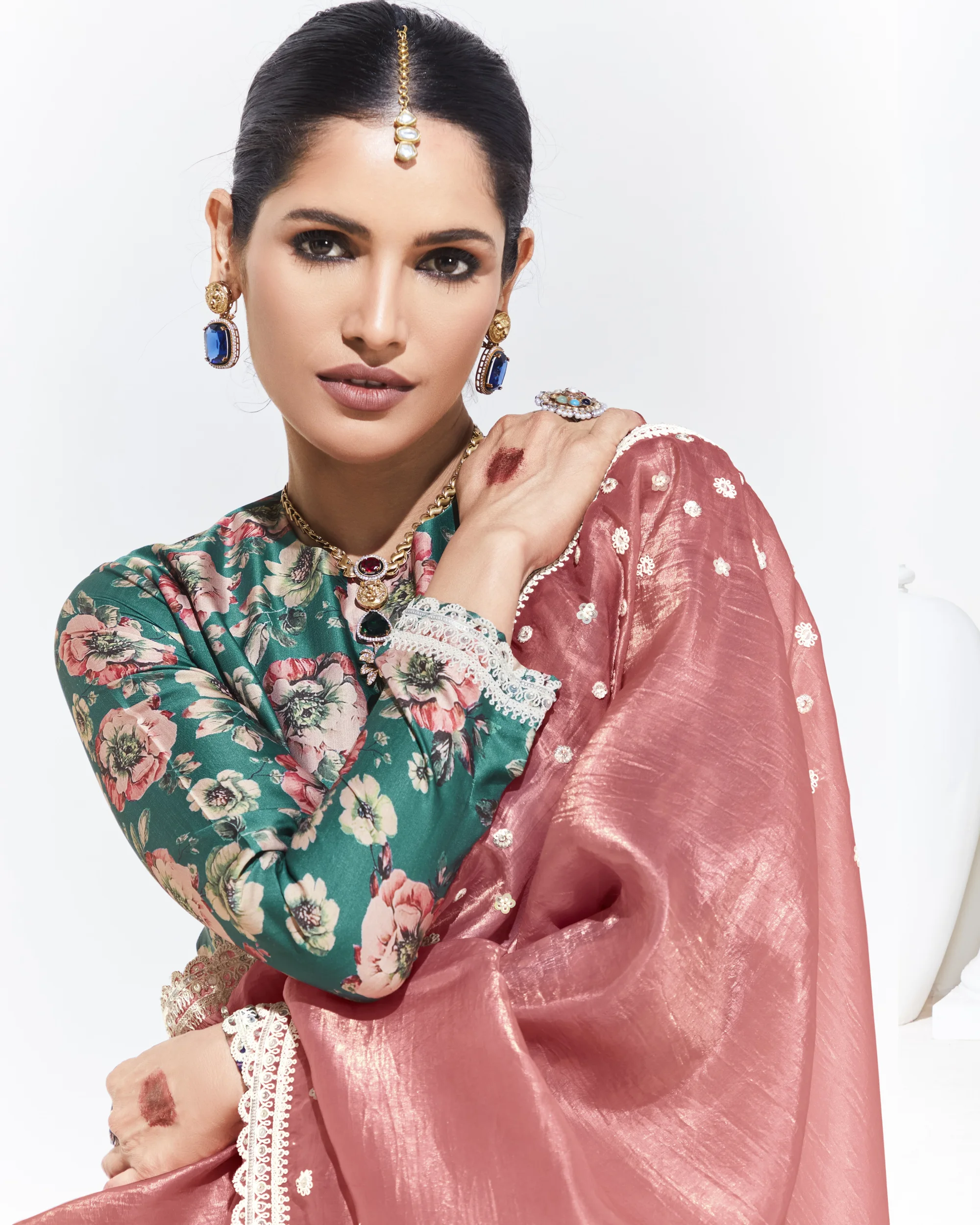 Glass Tissue Embroidered Saree – Rosewood Elegance - Image 2
