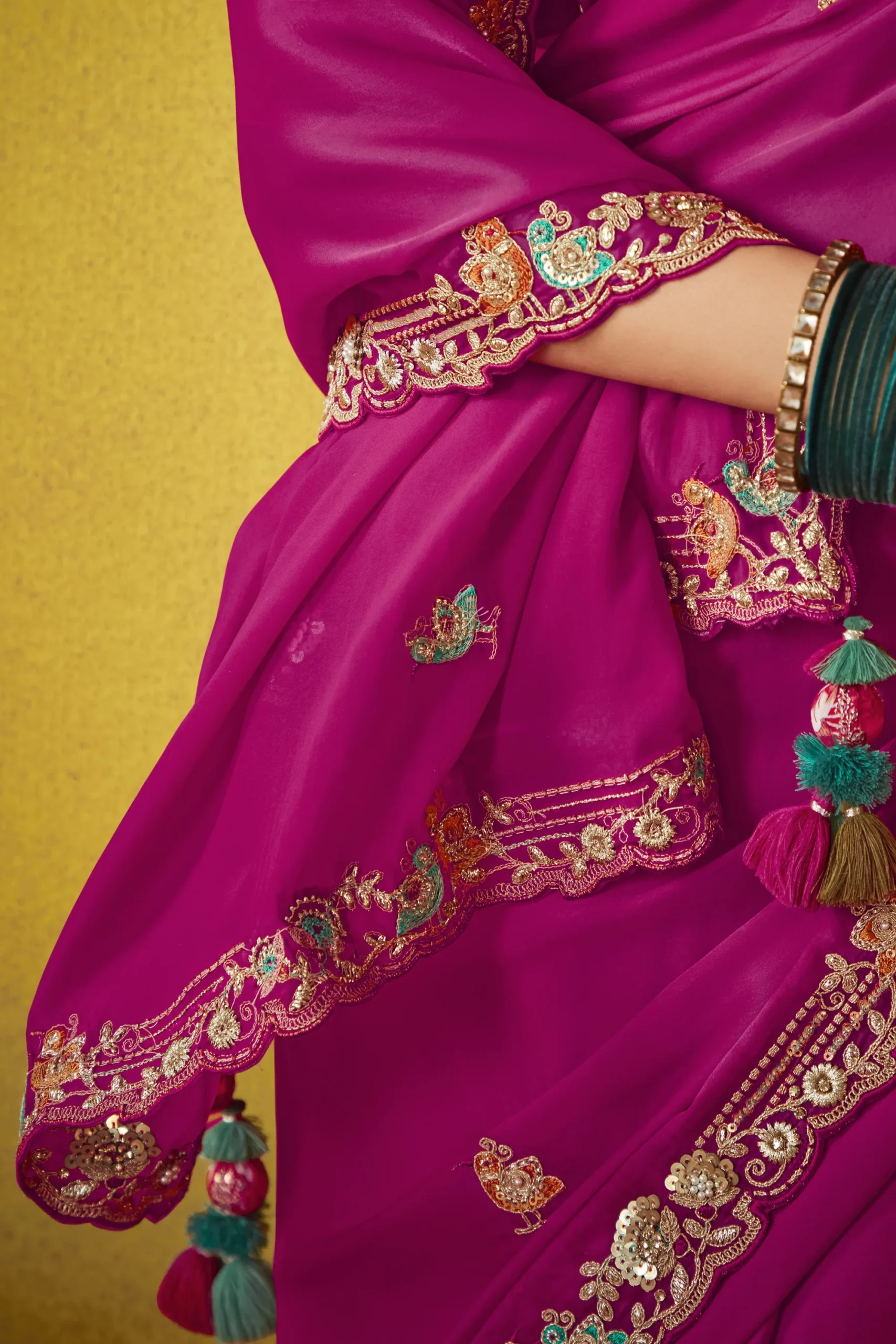 Glass Tissue Embroidered Saree - Image 5