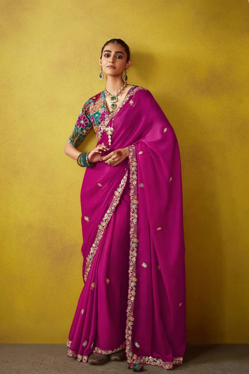 Glass Tissue Embroidered Saree