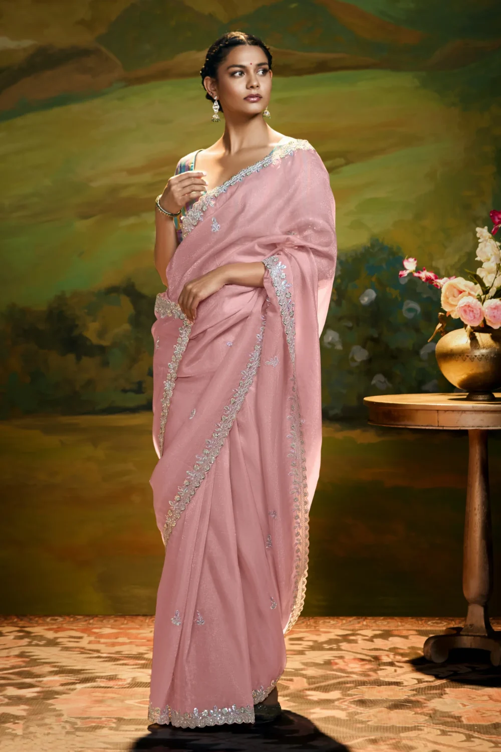 Embroidered Saree – Soft Blush Pink