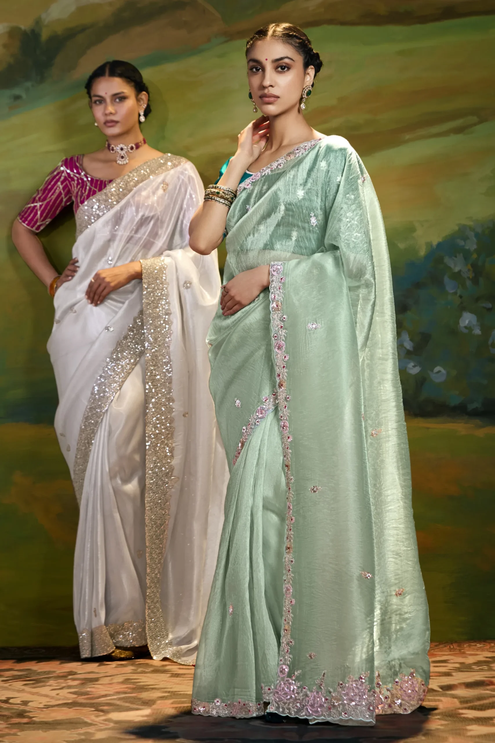 Classic Ivory Party Wear Saree with Designer Embroidery - Image 5