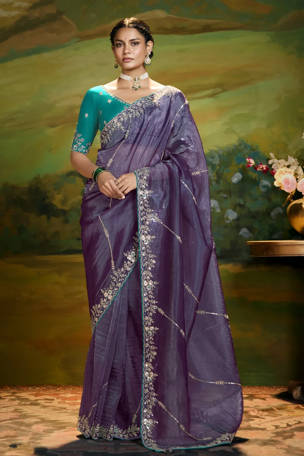 Mauve Designer Embroidered Saree for Party & Festive Wear