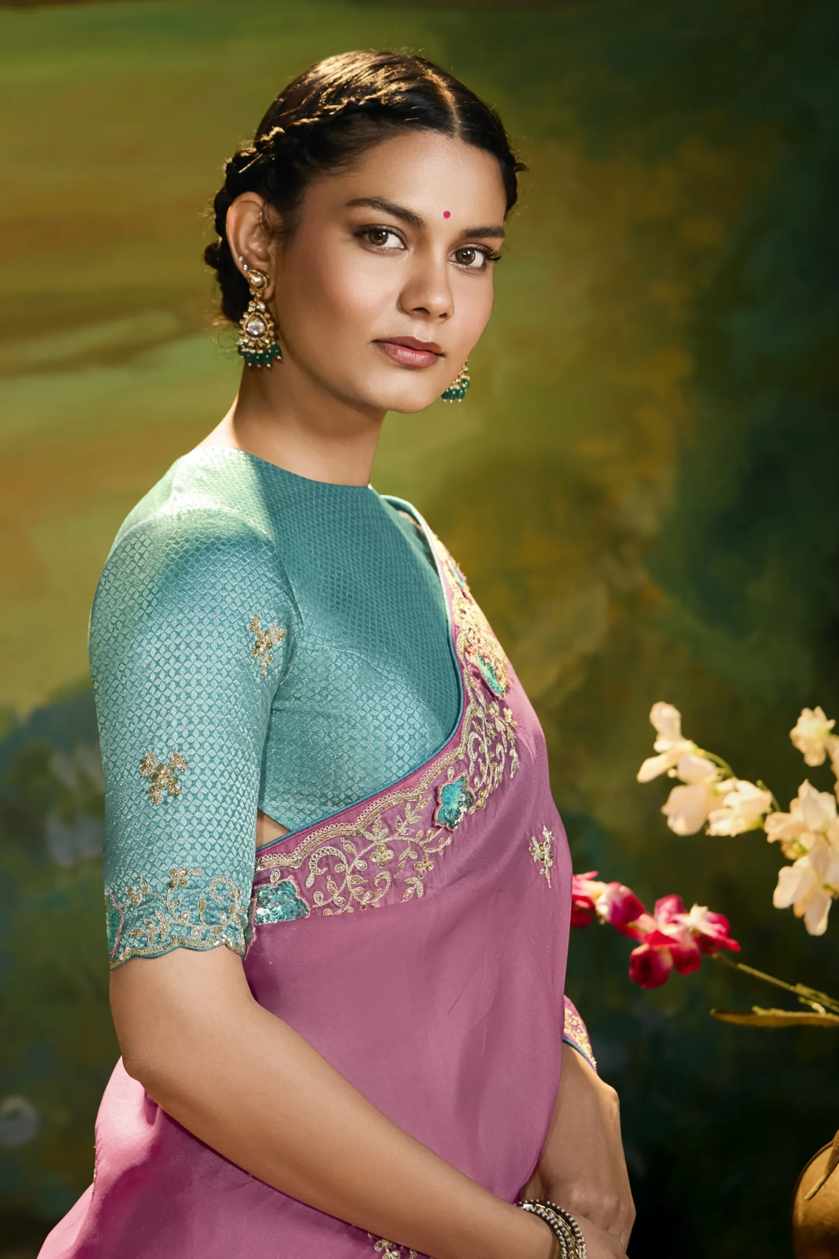 Rose Plum Embroidered Fancy Saree for Festive Occasions - Image 3