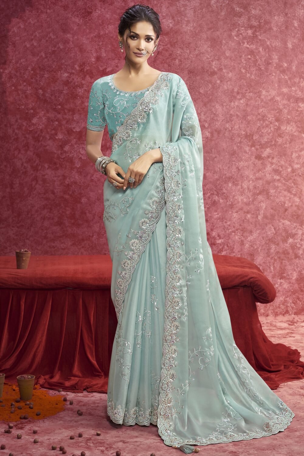 Sky Blue Galaxy Embroidered Saree