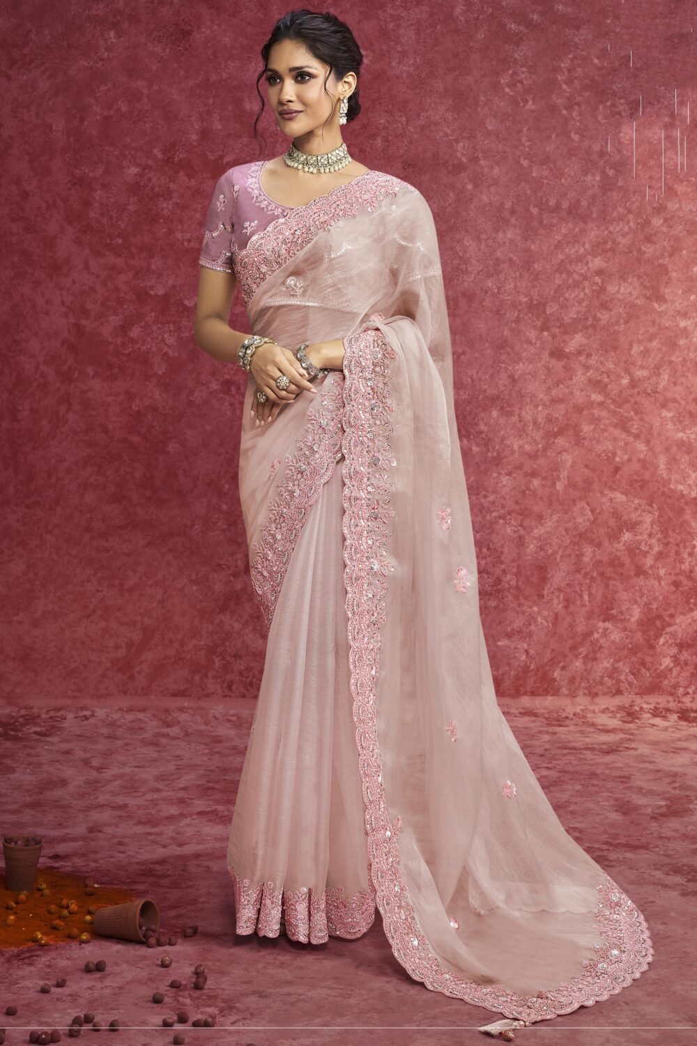 Baby Pink Pure Weave Saree