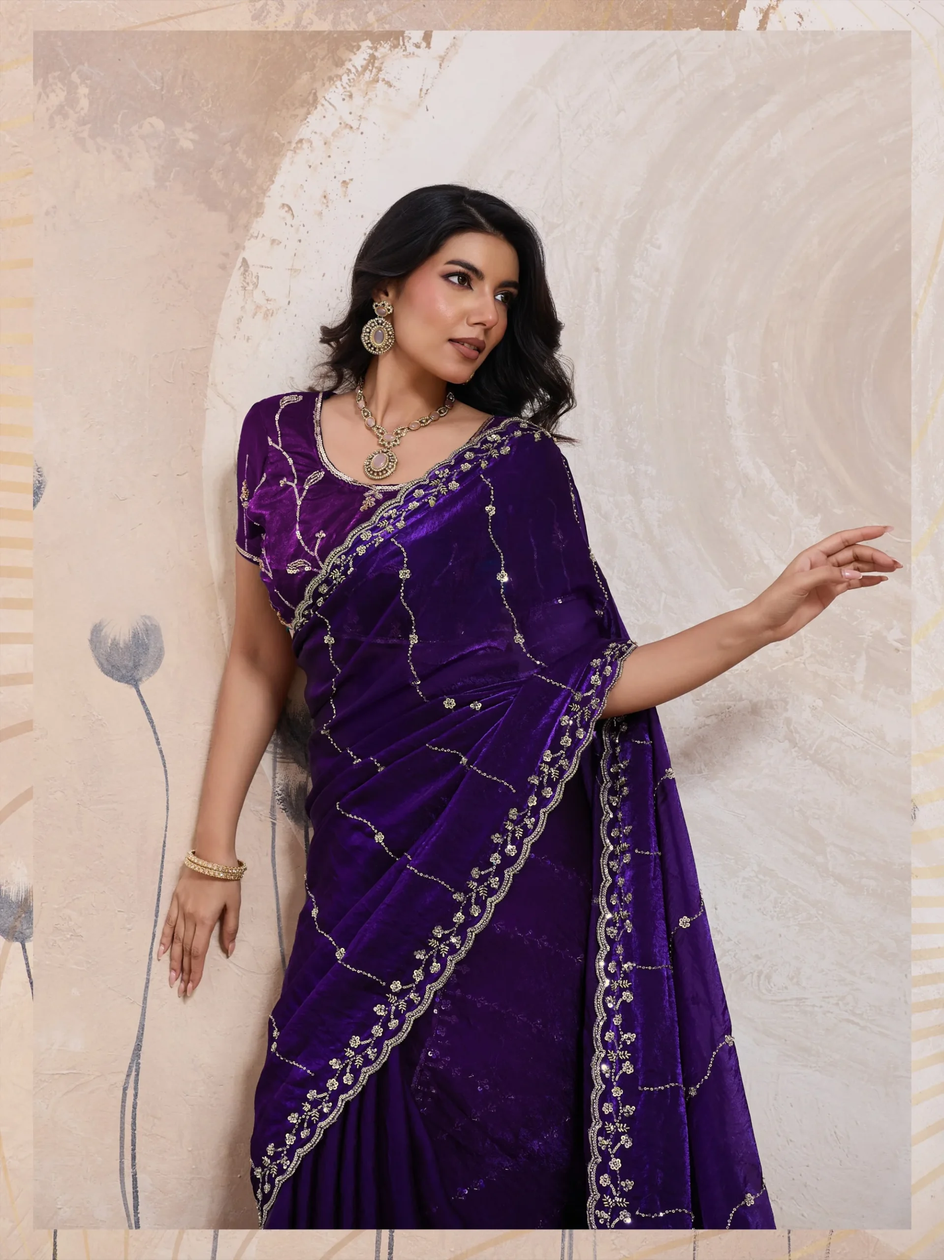 Royal Purple Metallic Fandy Satin Saree - Image 2